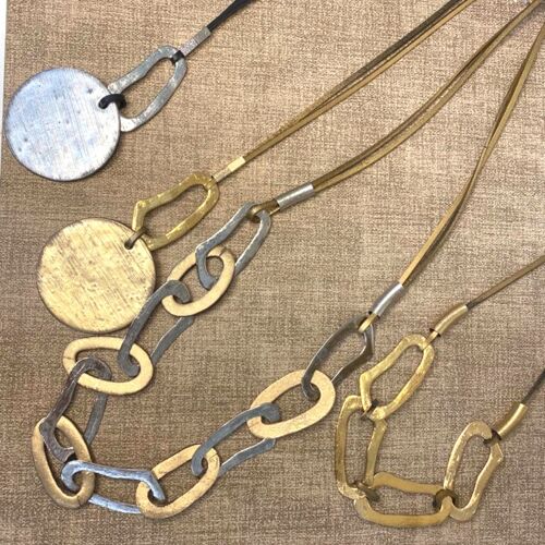 Halo and Disc Long Necklace - Gold