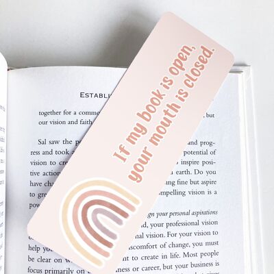 If my book is open, your mouth is closed, Pastel Rainbow Bookmark, Cute Stationery,