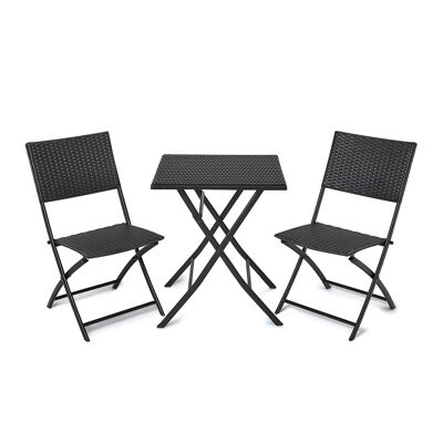 Set di mobili da giardino, tavolo e sedie pieghevoli da giardino, set di mobili da esterno pieghevoli per giardino, 3 pezzi da pranzo all'aperto per patio, cortile, balcone, veranda, prato, caffè, bistrot (nero)