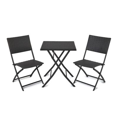 Garden Furniture Sets, Garden Folding Table and Chairs, Folding Outdoor Furniture Set for Garden, 3 Pieces Outdoor Dining for Patio, Backyard, Balcony, Porch, Lawn, Cafes, Bistro (Black)