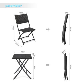 Ensembles de meubles de jardin, table et chaises pliantes de jardin, ensemble de meubles d'extérieur pliants pour jardin, 3 pièces pour salle à manger d'extérieur pour terrasse, arrière-cour, balcon, porche, pelouse, cafés, bistro (noir) 4