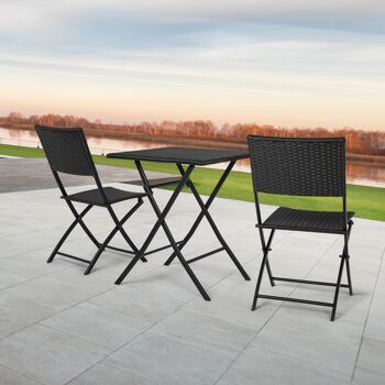 Ensembles de meubles de jardin, table et chaises pliantes de jardin, ensemble de meubles d'extérieur pliants pour jardin, 3 pièces pour salle à manger d'extérieur pour terrasse, arrière-cour, balcon, porche, pelouse, cafés, bistro (noir) 7