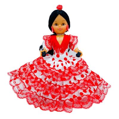 Bambola da collezione di 35 cm. Abito tipico regionale andaluso o di flamenco, realizzato in Spagna da Folk Crafts Dolls. (SKU: 302FBR)