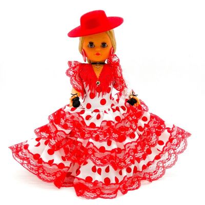 Poupée de collection de 35 cm. Robe régionale typique andalouse ou flamenca, fabriquée en Espagne par Folk Crafts Dolls. (SKU : 302SBR)