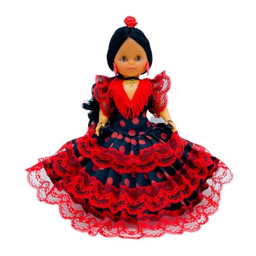 Muñeca de colección de 35 cm. vestido regional típico Andaluza o Flamenca, fabricada en España por Folk Artesanía Muñecas. (SKU: 302FNR)