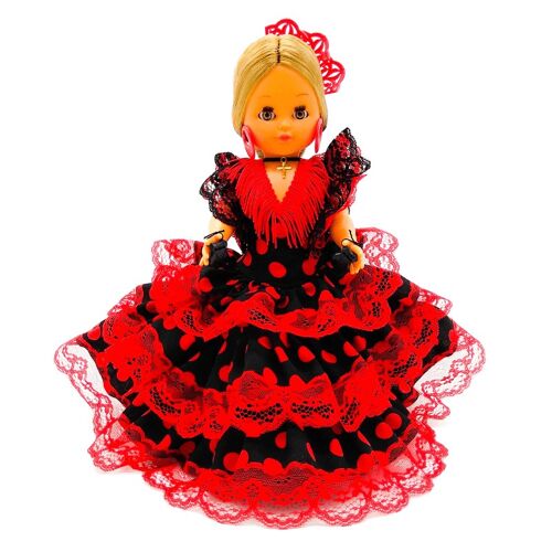 Muñeca de colección de 35 cm. vestido regional típico Andaluza o Flamenca, fabricada en España por Folk Artesanía Muñecas. (SKU: 302NNR)