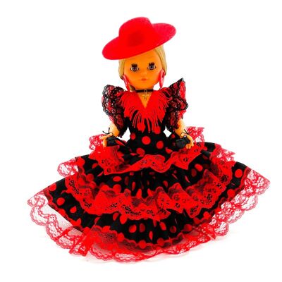 Bambola da collezione di 35 cm. Abito tipico regionale andaluso o di flamenco, realizzato in Spagna da Folk Crafts Dolls. (SKU: 302SNR)