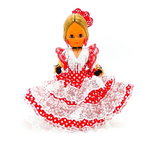 Muñeca de colección de 35 cm. vestido regional típico Andaluza o Flamenca, fabricada en España por Folk Artesanía Muñecas. (SKU: 302NRB)