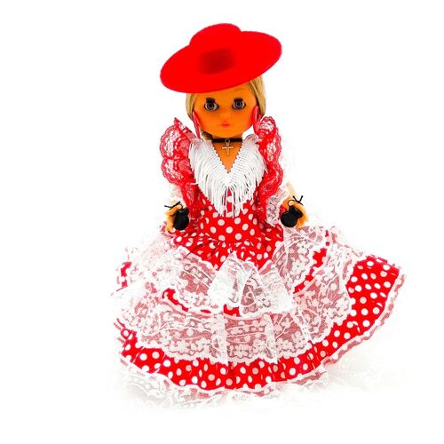 Muñeca de colección de 35 cm. vestido regional típico Andaluza o Flamenca, fabricada en España por Folk Artesanía Muñecas. (SKU: 302SRB)