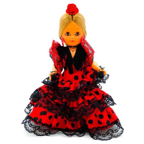 Muñeca de colección de 35 cm. vestido regional típico Andaluza o Flamenca, fabricada en España por Folk Artesanía Muñecas. (SKU: 302FRN)