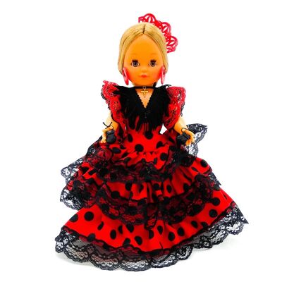 Bambola da collezione di 35 cm. Abito tipico regionale andaluso o di flamenco, realizzato in Spagna da Folk Crafts Dolls. (SKU: 302NRN)