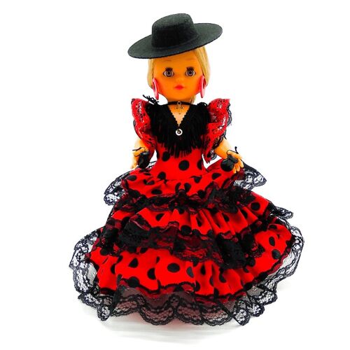Muñeca de colección de 35 cm. vestido regional típico Andaluza o Flamenca, fabricada en España por Folk Artesanía Muñecas. (SKU: 302SRN)