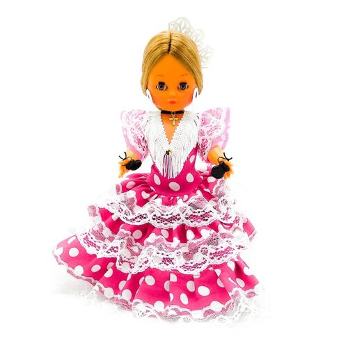 Muñeca de colección de 35 cm. vestido regional típico Andaluza o Flamenca, fabricada en España por Folk Artesanía Muñecas. (SKU: 302NRS)