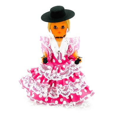 Bambola da collezione di 35 cm. Abito tipico regionale andaluso o di flamenco, realizzato in Spagna da Folk Crafts Dolls. (SKU: 302SRS)