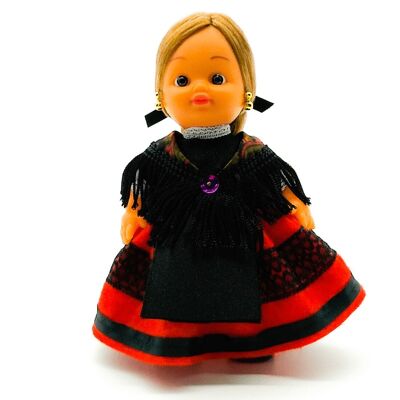 Bambola da collezione di 15 cm. tipico abito regionale Alcarreña (La Alcarria, Guadalajara), realizzato in Spagna da Folk Crafts Dolls. (SKU: 139)