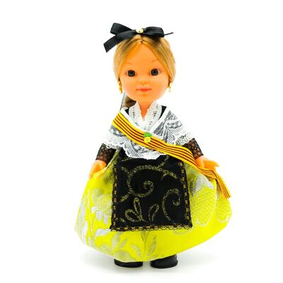 Muñeca de colección de 25 cm. vestido regional típico Catalana (Cataluña), fabricada en España por Folk Artesanía Muñecas. (SKU: 203)