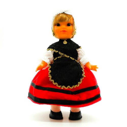 Muñeca de colección de 25 cm. vestido regional típico Asturiana (Asturias), fabricada en España por Folk Artesanía Muñecas. (SKU: 204A)