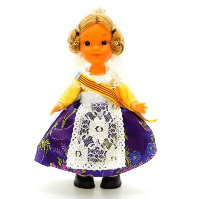 Muñeca de colección de 25 cm. vestido regional típico Valenciana o Fallera (Valencia), fabricada en España por Folk Artesanía Muñecas. - Falda lila (SKU: 207LIL)