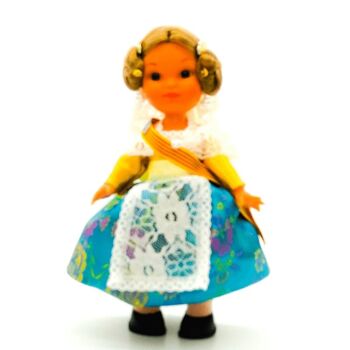 Poupée de collection de 25 cm. robe régionale typique Valenciana ou Fallera (Valence), fabriquée en Espagne par Folk Crafts Dolls. - Jupe turquoise (SKU : 207TUR) 1