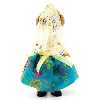 Poupée de collection de 25 cm. robe régionale typique Valenciana ou Fallera (Valence), fabriquée en Espagne par Folk Crafts Dolls. - Jupe turquoise (SKU : 207TUR) 3