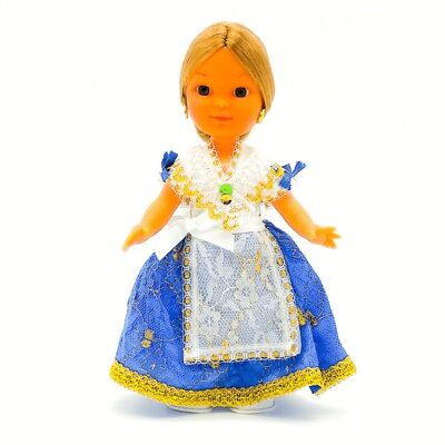 Muñeca de colección de 25 cm. vestido regional típico Murciana o Huertana (Murcia), fabricada en España por Folk Artesanía Muñecas. - Falda azul (SKU: 208A)