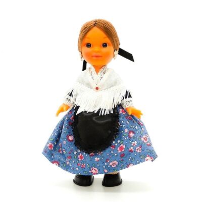 25 cm große Sammlerpuppe. Typische aragonesische regionale Kleidung oder Baturra (Aragon), hergestellt in Spanien von Folk Crafts Dolls. - Blauer Rock (SKU: 225A)