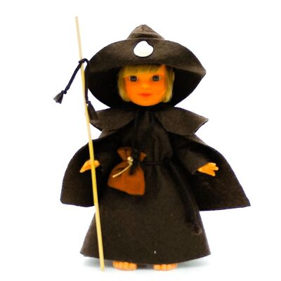 25 cm collectible doll. Typical regional Pilgrim dress (Camino de Santiago, Galicia), made in Spain by Folk Crafts Dolls. (SKU: 241M)