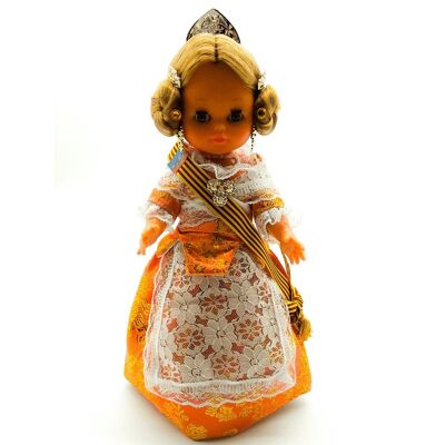 Bambola da collezione di 35 cm. Tipico abito regionale valenciano o Fallera Gala (Valencia), realizzato in Spagna da Folk Crafts Dolls. - Abito Beige (SKU: 307G-B)