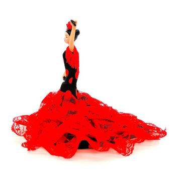 Poupée de collection en porcelaine de 18 cm. Robe régionale typique andalouse ou flamenca, fabriquée en Espagne par Folk Crafts Dolls. - Tissu noir à pois rouges (SKU : 720NR) 4