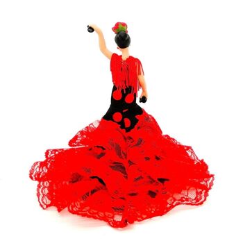 Poupée de collection en porcelaine de 18 cm. Robe régionale typique andalouse ou flamenca, fabriquée en Espagne par Folk Crafts Dolls. - Tissu noir à pois rouges (SKU : 720NR) 5