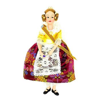 Poupée de collection en porcelaine de 30 cm. Robe régionale typique de Valence ou Fallera, fabriquée en Espagne par Folk Crafts Dolls. - Jupe bordeaux (SKU : 707-BUR) 5