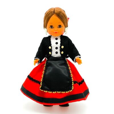 35 cm große Sammlerpuppe. Typisches regionales Montañesa-Kleid (Santander), hergestellt in Spanien von Folk Crafts Dolls. (Artikelnummer: 319)
