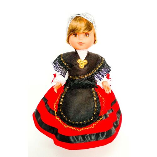 Muñeca de colección de 35 cm. vestido regional típico Asturiana (Asturias), fabricada en España por Folk Artesanía Muñecas. (SKU: 304A)
