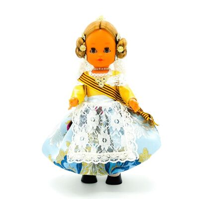 Muñeca de colección de 35 cm. vestido regional típico Valenciana Fallera (Valencia), fabricada en España por Folk Artesanía Muñecas. - Cuerpo oro (SKU: 307 ORO)