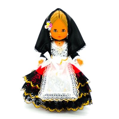 Bambola da collezione di 35 cm. tipico abito regionale Cartagenera (Cartagena Murcia), realizzato in Spagna da Folk Crafts Dolls. (SKU: 331)