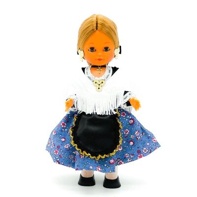 35 cm große Sammlerpuppe. Typisches aragonesisches Baturra-Regionalkleid (Aragon), hergestellt in Spanien von Folk Crafts Dolls. (Artikelnummer: 325)