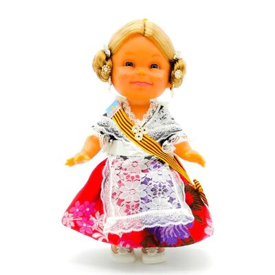 Muñeca Lara de 32 cm con vestido regional Valenciana, Fallera (Valencia) edición especial limitada. Fabricada en España. (SKU: 607)