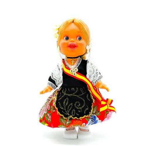 Muñeca Lara de 32 cm con vestido regional Alicantina, Foguerera (Alicante) edición especial limitada. Fabricada en España. (SKU: 601)