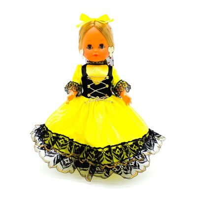 Muñeca de colección de 35 cm. vestido regional típico Piconera Goyesca, fabricada en España por Folk Artesanía Muñecas. - Vestido amarillo (SKU: 332AM)