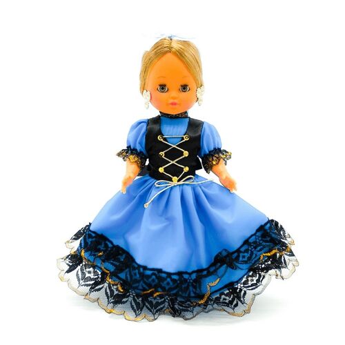 Muñeca de colección de 35 cm. vestido regional típico Piconera Goyesca, fabricada en España por Folk Artesanía Muñecas. - Vestido azul (SKU: 332AZ)