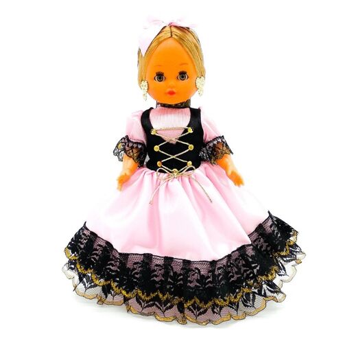 Muñeca de colección de 35 cm. vestido regional típico Piconera Goyesca, fabricada en España por Folk Artesanía Muñecas. - Vestido rosa (SKU: 332RS)