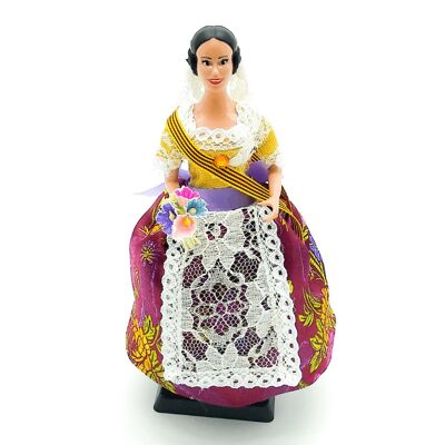 Bambola regionale di alta qualità da 20 cm con base Fallas collezione Valencia Folk Crafts - Gonna bordeaux (SKU: 619-07 BUR)