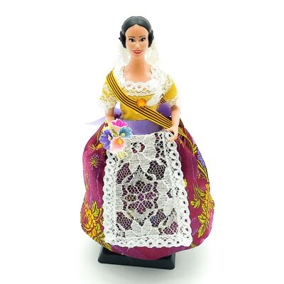 Poupée régionale de haute qualité de 20 cm avec base fallas Collection Valencia Folk Crafts - Jupe bordeaux (SKU: 619-07 BUR)