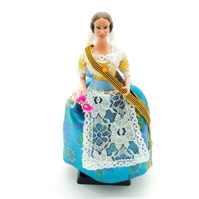 Muñeca regional de alta calidad de 20 cm con peana colección fallas Valencia Folk Artesanía - Falda turquesa (SKU: 619-07 TUR)