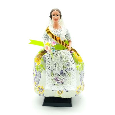 Bambola regionale di alta qualità da 20 cm con base Fallas collezione Valencia Folk Crafts - Gonna argento (SKU: 619-07 PLAT)