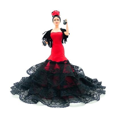 Muñeca regional de alta calidad de 20 cm con peana colección flamenca Folk Artesanía - Rojo liso (SKU: 619-02 RJ)