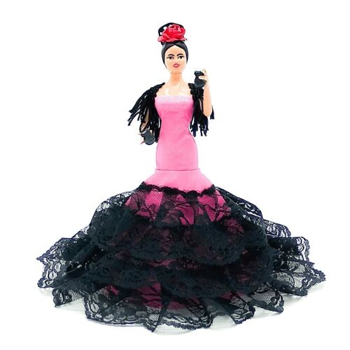 Muñeca regional de alta calidad de 20 cm con peana colección flamenca Folk Artesanía - Rosa liso (SKU: 619-02 RS)