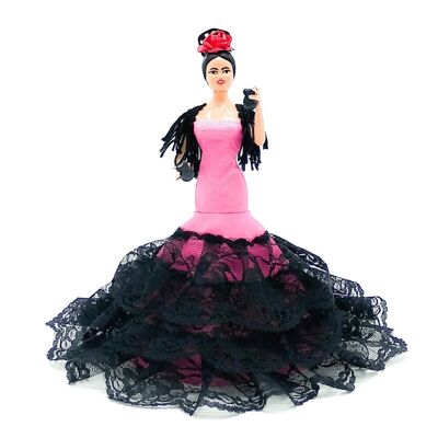 High quality 20 cm regional doll with base Flemish Folk Crafts collection - Plain Pink (SKU: 619-02 RS)