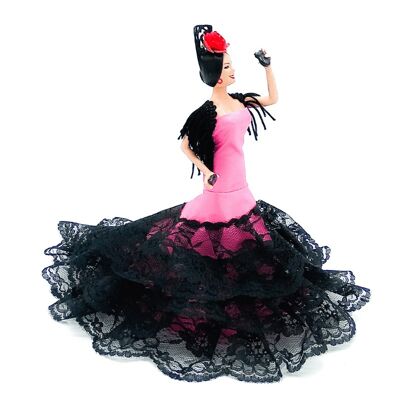 Muñeca regional de alta calidad de 20 cm con peana colección flamenca Folk Artesanía edición clásica - Rosa liso (SKU: 619N-02 RS)
