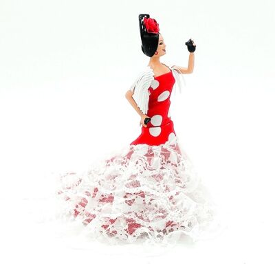 Hochwertige 20 cm regionale Puppe mit Sockel Flamenco-Kollektion Folk Artesanía Classic Edition - Stoff mit roten weißen Tupfen (SKU: 619N-02 RB)